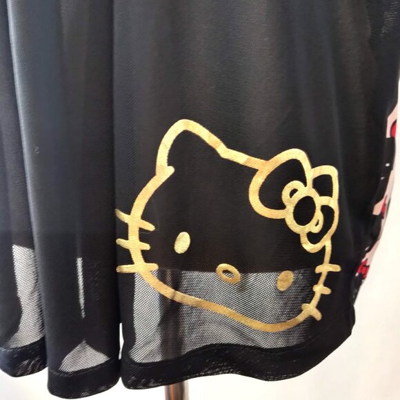 Hello Kitty Sanrio Size XL Pink Black Semi Sheer Back S/S Button Up Blouse Top - Picture 5 of 10